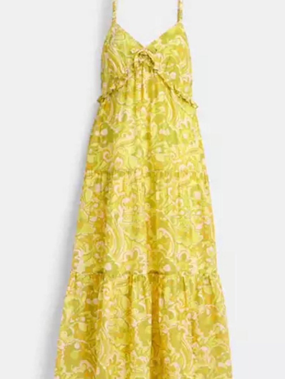 Coach Yellow Floral Midi Dress with Spaghetti Straps